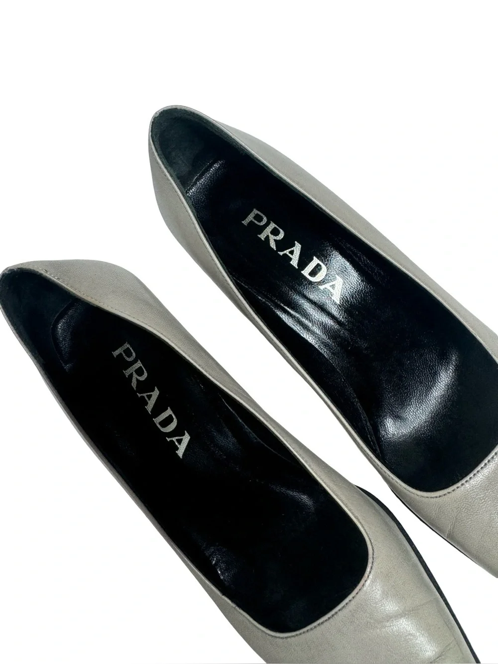 PRADA | Vintage 90s Grey Leather Square Toe Sculptural Block Heel Pump 36